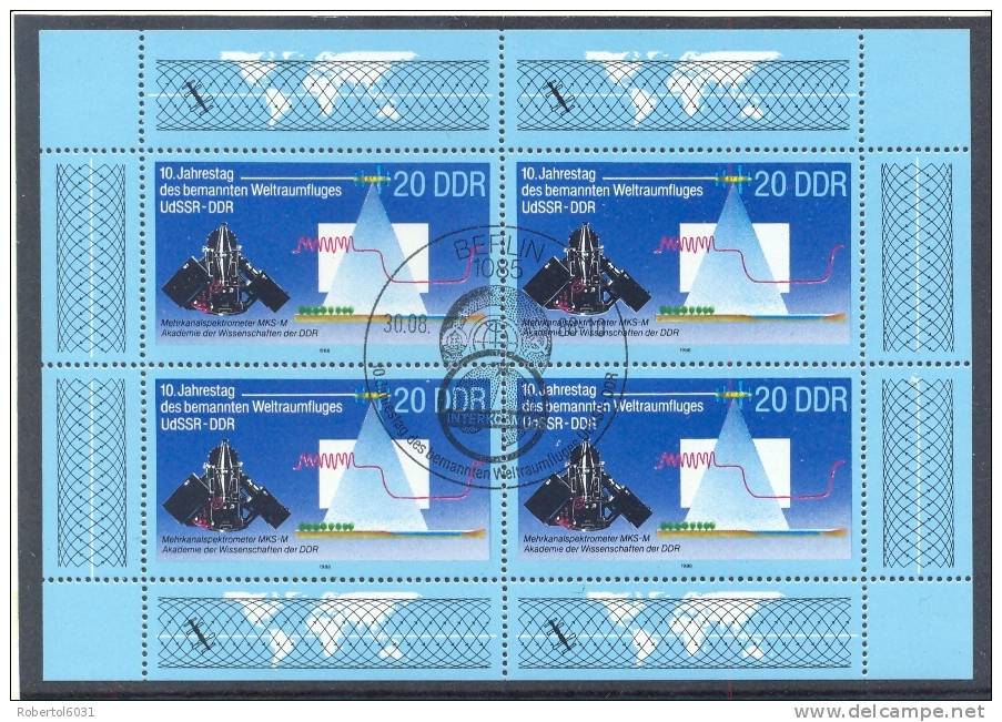 DDR 1988 Complete Set With Cancel First Day Of Use Sheets Of Four 10th Anniversary First USSR-DDR Manned Space Flight - Europe