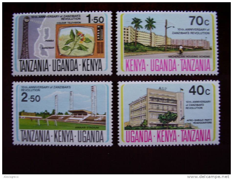 K U T  1974 10th.Anniv Of ZANZIBAR REVOLUTION Issue 4 Values To 2/50  MNH. - Kenya, Uganda & Tanzania