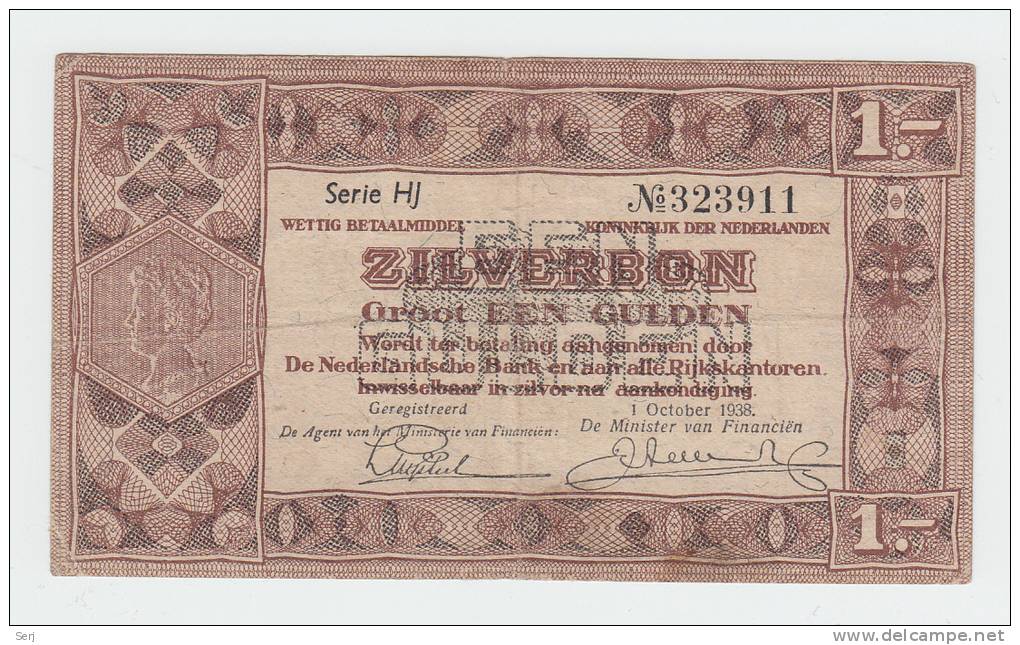 Netherlands 1 Gulden Zilverbon 1938 VF - 1 Gulde