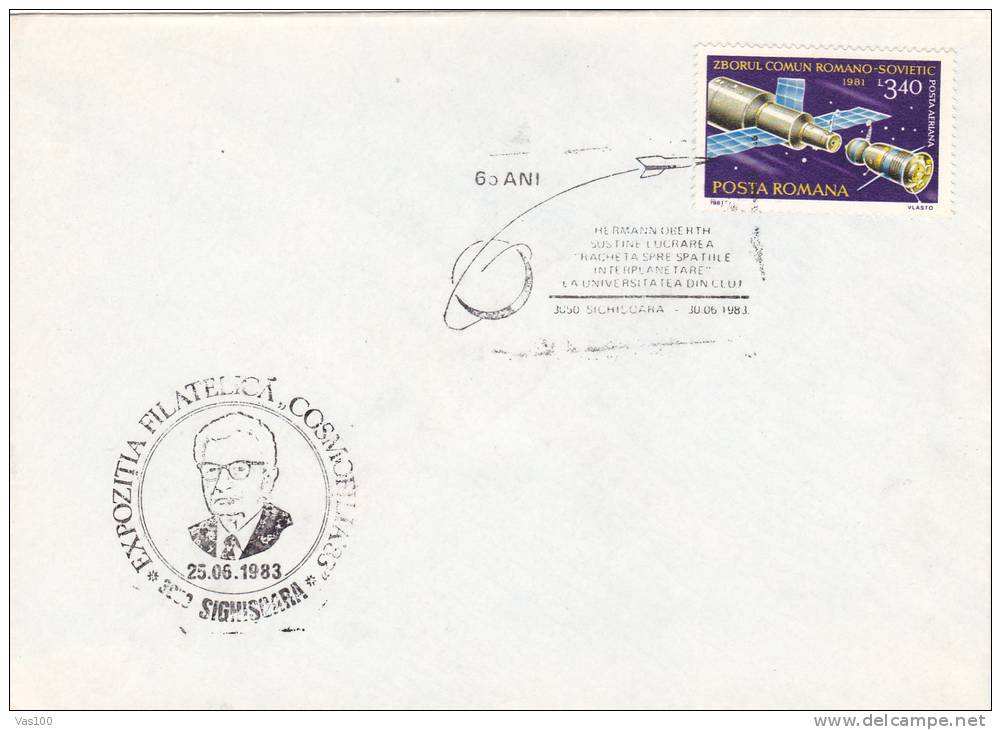Space Mission ,1983 HERMANN OBERTH,special Cover Oblit. SIGHISOARA - Romania. - Europe