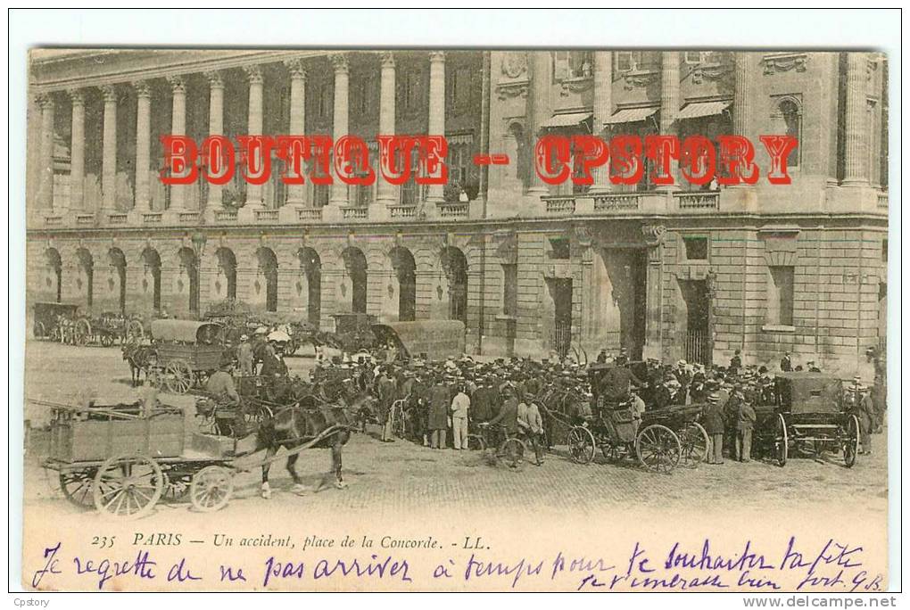 ATTELAGES & FIACRES - Accident à Paris Place De La Concorde - Cliché 1900's - Attelage Calèche Chariot Fiacre -Dos Scané - Taxis & Huurvoertuigen
