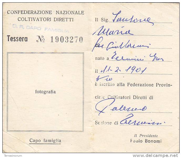 T10- Tessera Confederazione Nazionale Coltivatori Diretti  1960 - Other & Unclassified