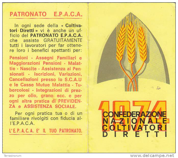 T11- Tessera Confederazione Nazionale Coltivatori Diretti  1974 - Otros & Sin Clasificación