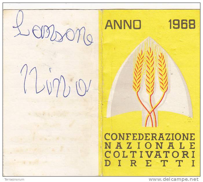 T13- Tessera Confederazione Nazionale Coltivatori Diretti  1968 - Otros & Sin Clasificación