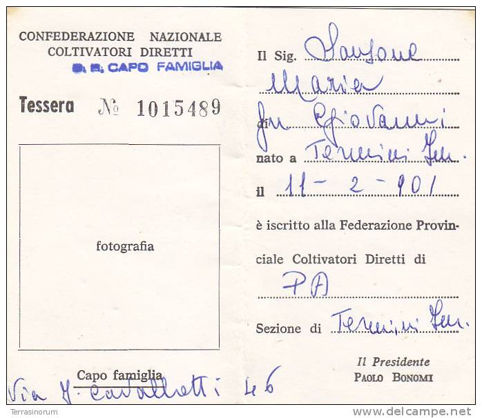 T13- Tessera Confederazione Nazionale Coltivatori Diretti  1968 - Other & Unclassified