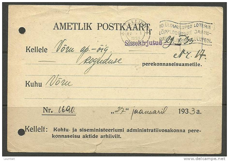 ESTLAND Estonia Estonie Officielle Postkarte Mit Reklamsempel Advertising Cancel 1933 - Estland