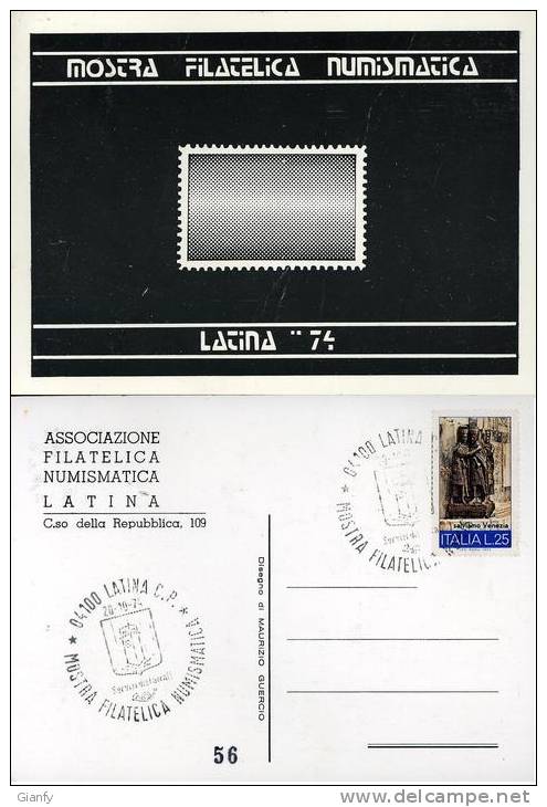LATINA  MOSTRA FILATELIA 1974 ANNULLO SPECIALE - Bourses & Salons De Collections
