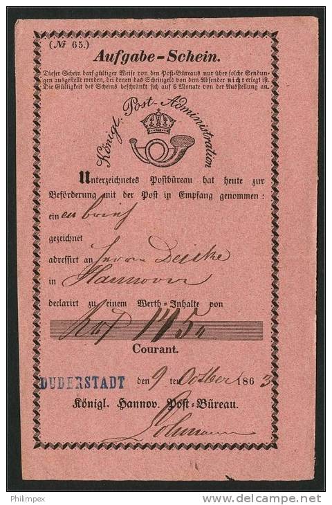 GERMANY, 5 RECEIPTS DUDERSTADT1862-76 ALL USED F/VF - Hannover