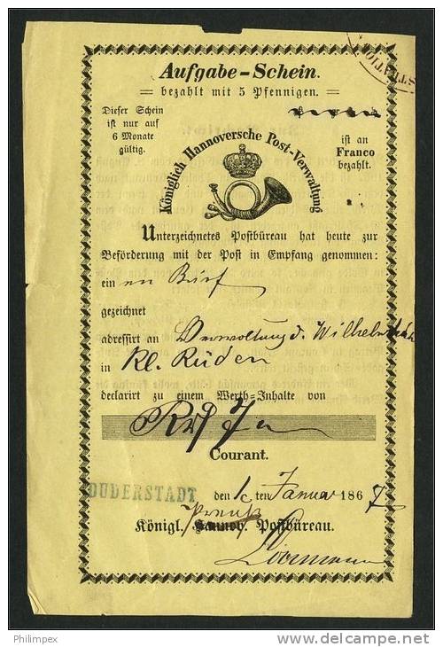 GERMANY, 5 RECEIPTS DUDERSTADT1862-76 ALL USED F/VF - Hanover