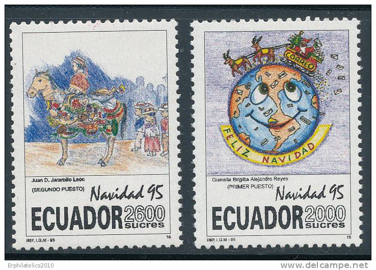 ECUADOR 1995 CHRISTMAS  SC# 1380-1381 SANTA, SLEGHT  AND RAINDEER, HORSE MNH SCARCE - Ecuador