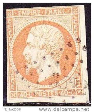 France 1853-60 Napoléon III Empire Franc. 40 C Jaune-orange Yvert Nr. 16 Obliteration 3522 Petit Chiffre - 1853-1860 Napoléon III