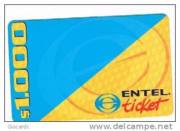 CILE (CHILE) - ENTEL  (REMOTE) - TICKET: BLUE AND YELLOW 1000  EXP. 3.00            - USED  -  RIF. 457 - Cile