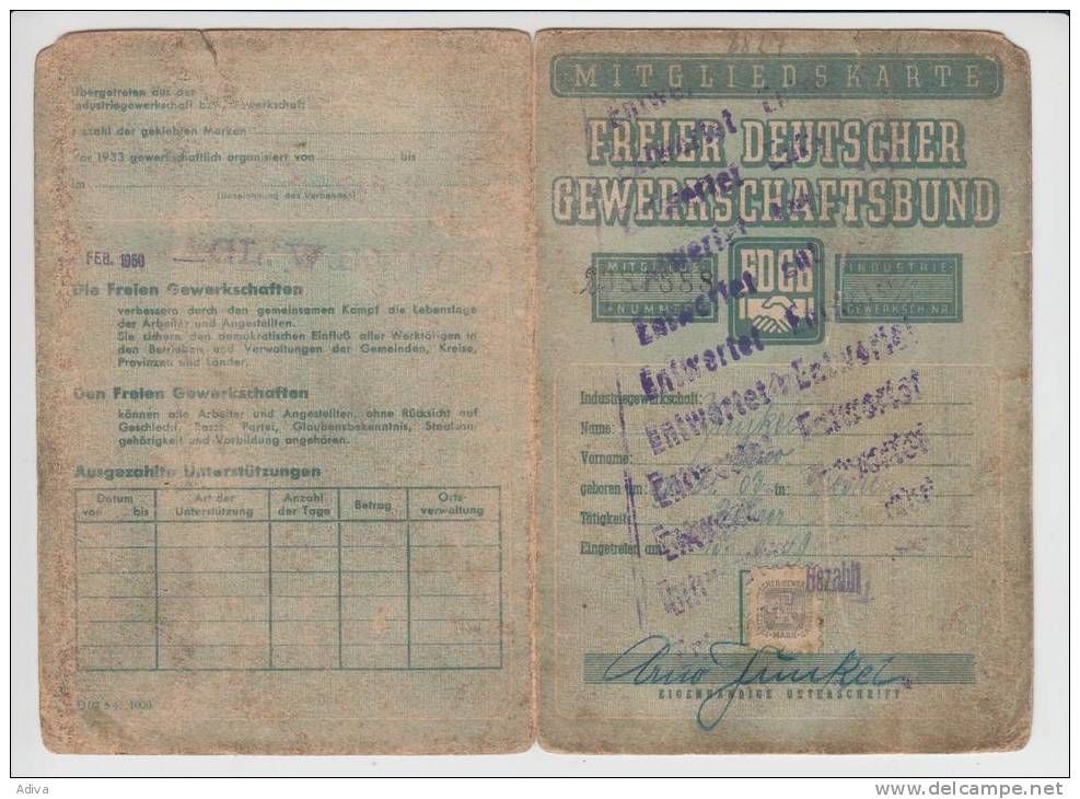 FDGB Mitgliedsbuch  1949-1950 Mit 45 FDGB Marken Verschiedene Nominale - Membership Cards