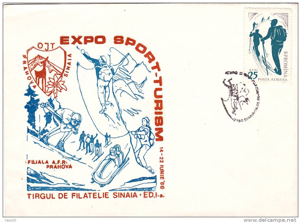 Romania Climbing Escalade Mountain SPECIAL COVER 1986 OBLITERATION CONCORDANTE SINAIA. - Escalada