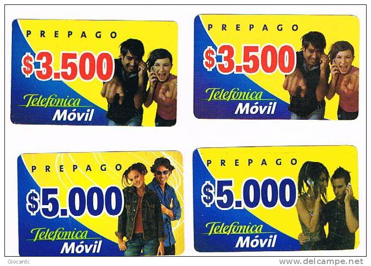 CILE (CHILE) - TELEFONICA   (RECHARGE GSM) -  MOVIL: LOT OF 4 DIFFERENT             - USED  - RIF. 439 - Chili