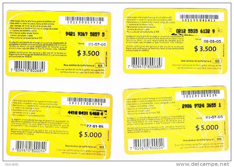 CILE (CHILE) - TELEFONICA   (RECHARGE GSM) -  MOVIL: LOT OF 4 DIFFERENT             - USED  - RIF. 439 - Chile