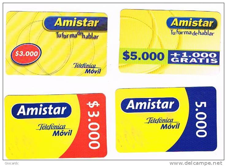 CILE (CHILE) - TELEFONICA MOVIL   (RECHARGE GSM) - AMISTAR: LOT OF 4 DIFFERENT             - USED   -  RIF. 439 - Chili