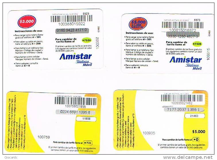 CILE (CHILE) - TELEFONICA MOVIL   (RECHARGE GSM) - AMISTAR: LOT OF 4 DIFFERENT             - USED   -  RIF. 439 - Cile