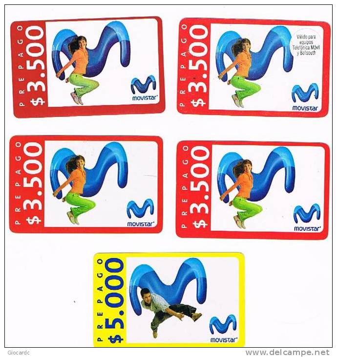 CILE (CHILE) -  MOVISTAR   (RECHARGE GSM) -  LOT OF 5 DIFFERENT             - USED  -  RIF. 436 - Chili