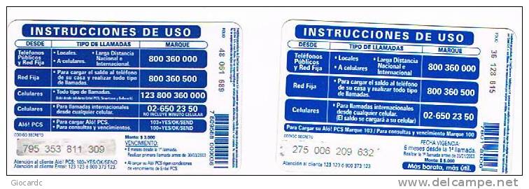 CILE (CHILE) -  ENTEL   (RECHARGE GSM) -  TICKET: LOT OF 2 DIFFERENT             - USED - RIF. 451 - Chile