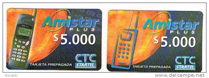 CILE (CHILE) -  CTC STARTEL  (RECHARGE GSM) -  AMISTAR 5000: LOT OF 2 DIFFERENT             - USED  -  RIF. 452 - Chili