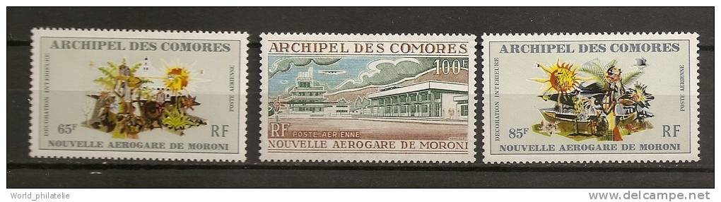Comores 1972 N° PA 39 / 41 ** Avions, Aérogare, Moroni, Aéroport, Décoration, Tour De Contrôle, Pirogue, Mosquée - Unused Stamps