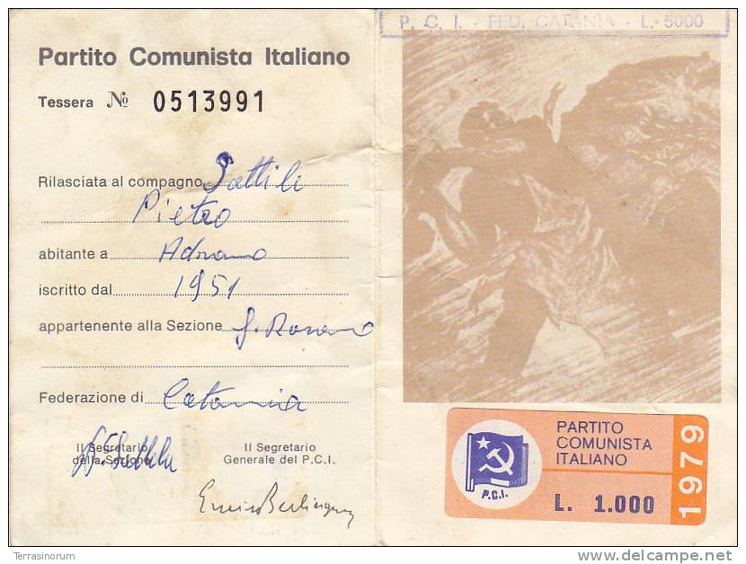 T25- Tessera Partito Comunista Italiano 1979 Completo Di Bollini - Otros & Sin Clasificación