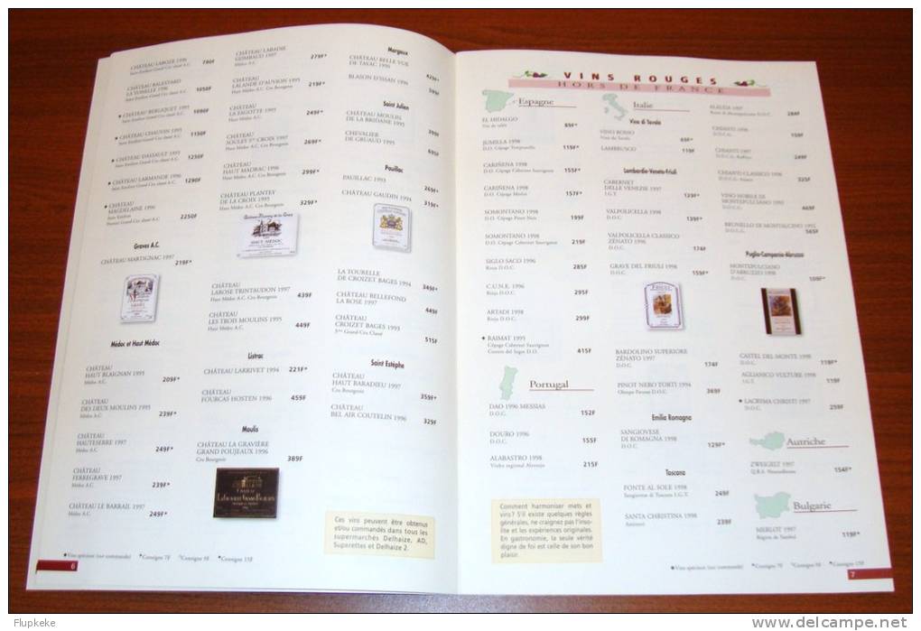 Carte Des Vins Automne 1999  Le Culte Du Vin Delhaize Le Lion - Cuisine & Vins