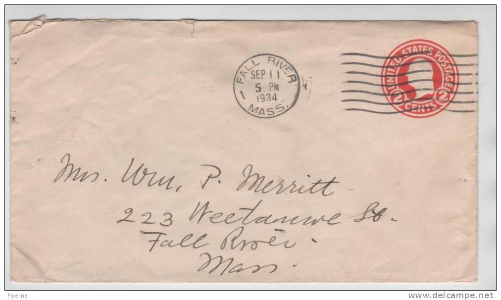 USA Postal Stationery Cover Fall River Mass. 11-9-1934 - 1921-40