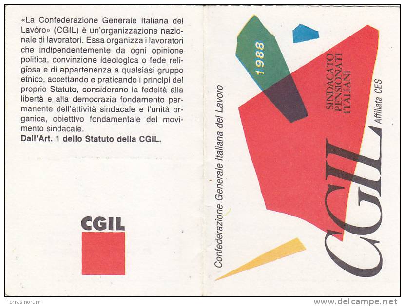 T48- Tessera CGIL 1988 - Otros & Sin Clasificación