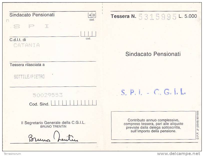 T49- Tessera CGIL 1991 - Altri & Non Classificati