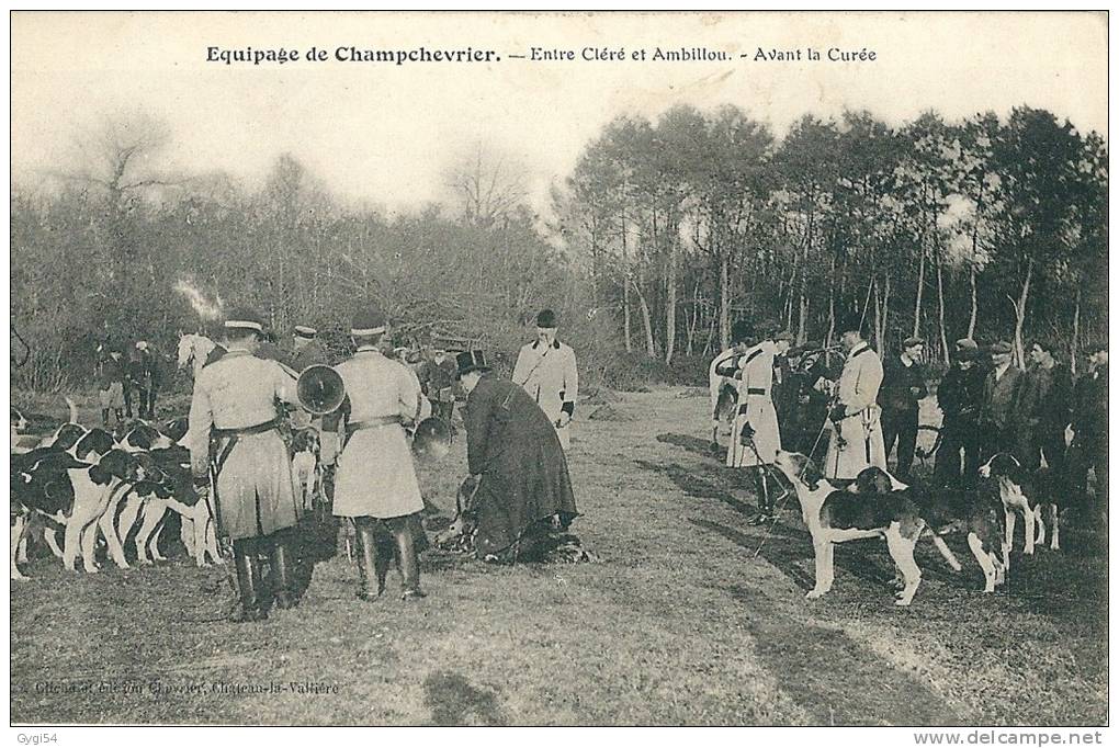 Cpa 1911      Equipage De CHAMPCHEVRIER      Entre Cléré Et Ambillou  Avant La Curée - Cléré-les-Pins