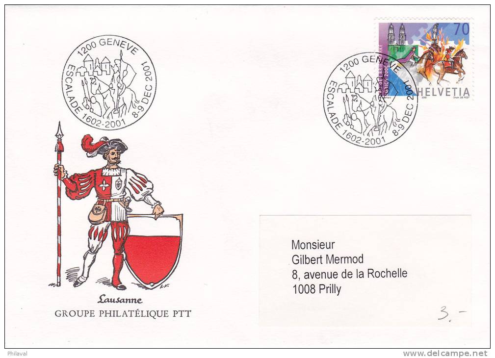 Superbe Oblitération De Genève - Escalade Sur Lettre Du Groupe Philatélique PTT De Lausanne - 8-9 Déc.2001 / 1013 - Lettres & Documents