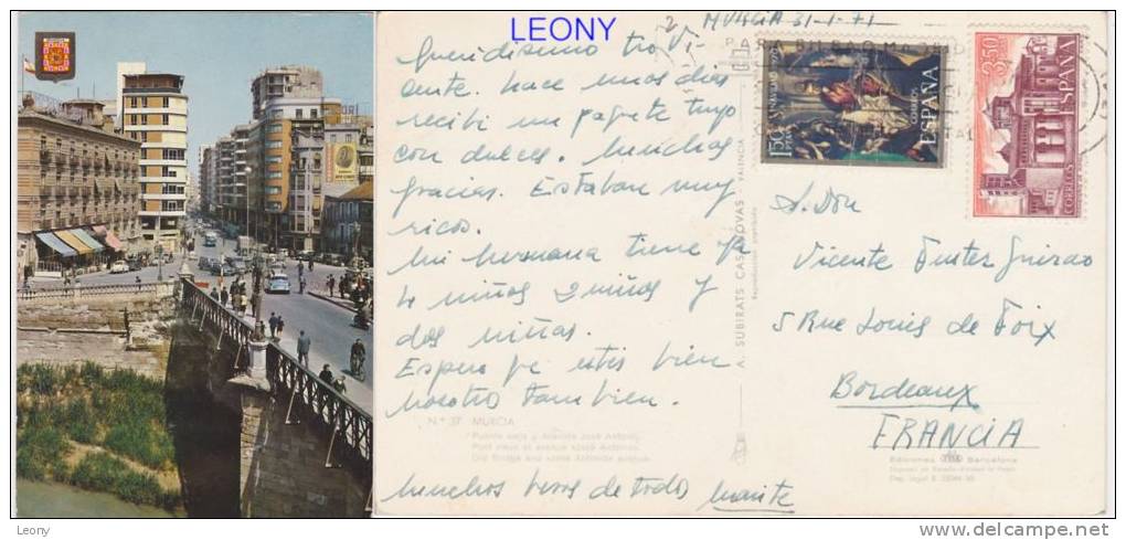 CPSM 10X15  D´ ESPAGNE -  MURCIA - Pont VIEUX Et Avenue JOSE ANTONIO -1971 - Murcia