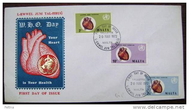 1972 MALTA FDC WHO DAY HEALTH HEART - OMS
