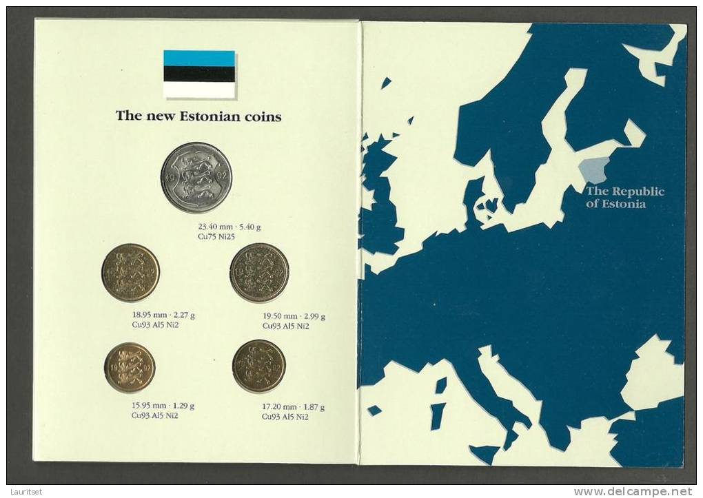 ESTLAND ESTONIA Estonie Münzen Im Folder First Official Coin Set Of Estonian Bank 1992 - Estonie