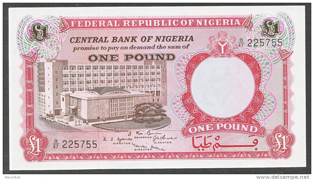 NIGERIA  : 1 Pound - 1967 - P8 - UNC - Nigeria