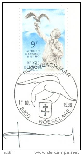 BELGIË/BELGIQUE :1980: Y.1993 On Souvenir Sheet : Albrecht RODENBACH,ROESELARE,BLAUWVOET, - Cartes Souvenir – Emissions Communes [HK]