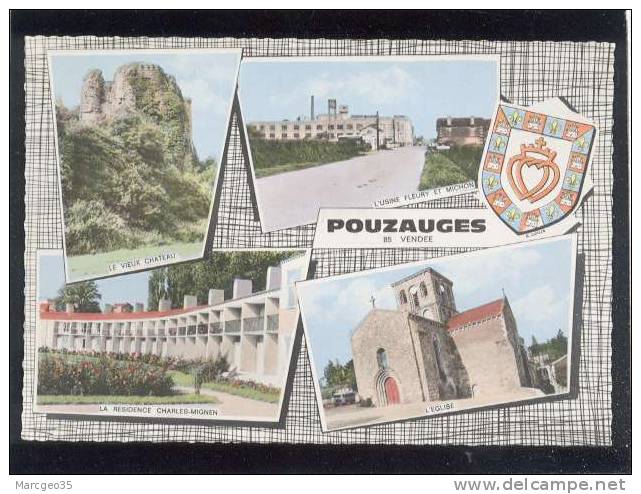 Pouzauges Multivue Heraldilque  Blason édit.combier N° Lu 3 Bis Usine Fleury & Michon ... - Pouzauges