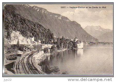 Jolie CP Ancienne Suisse Veytaux Chillon Et Les Dents Du Midi N° 3307 - CAD 12-07-1909 Pour Coutances - Cp Très Souple - Veytaux