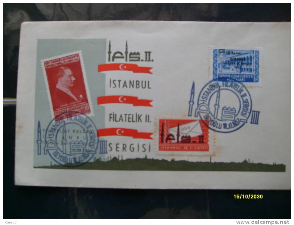 Turkye 18.11.1957  Istanbul Filatelik II.Sergisi Annullo Speciale BUSTA + Chiudilettera + Francobollo Sovrastampato - Lettres & Documents