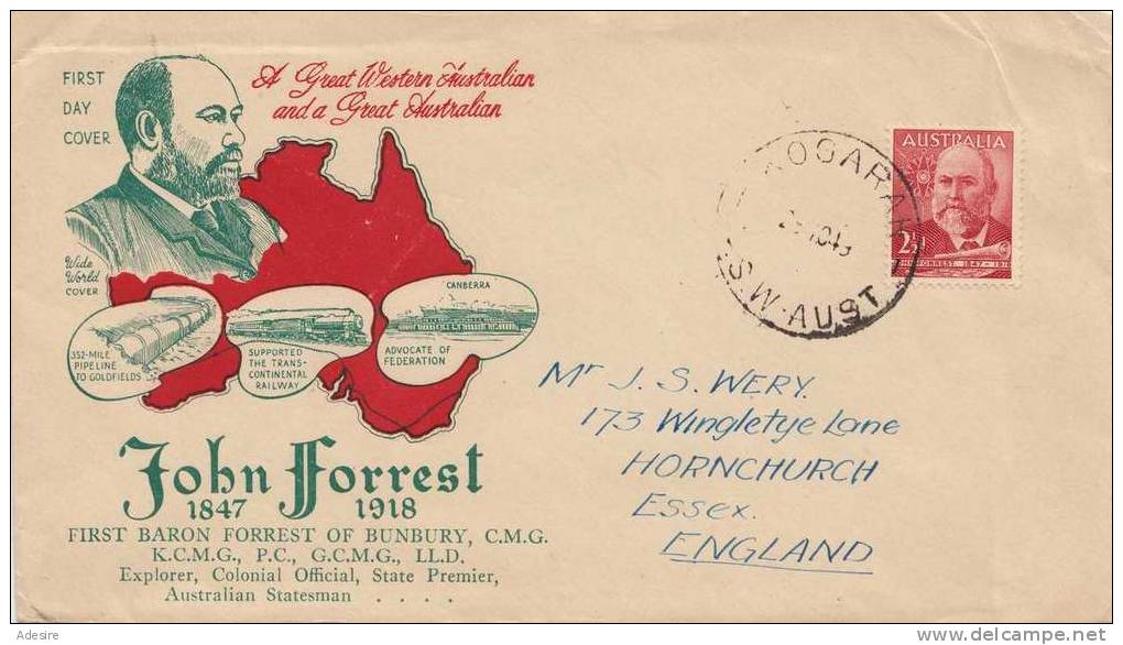 Schöner Brief Gelaufen 1949 Von Australien "John Forrest, First Day Cover" Nach England - Briefe U. Dokumente