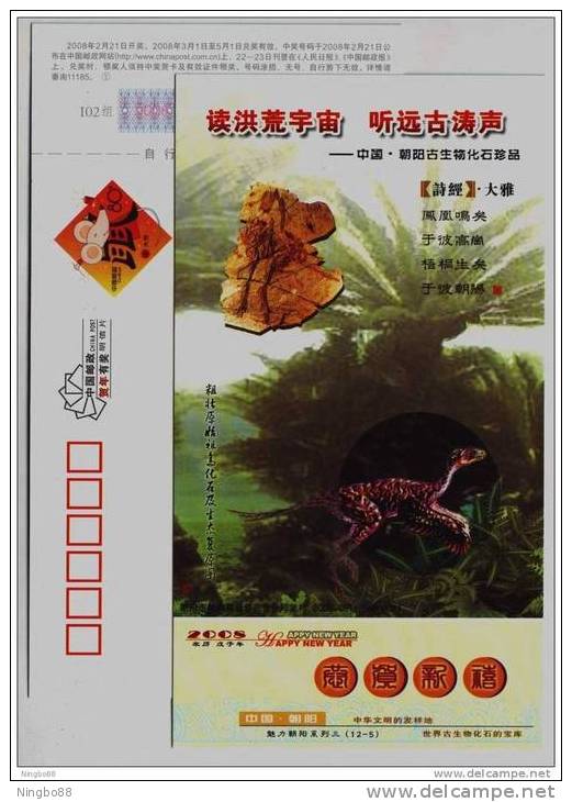 Protarchaeopteryx Robusta Dinosaur Fossil,CN08 Chaoyang Treasure-House Of Fossil On Earth Pre-stamped Card - Fossiles