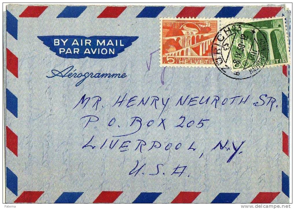 Carta, Aerea Zurich 1958 Suiza, Cover - Oblitérés