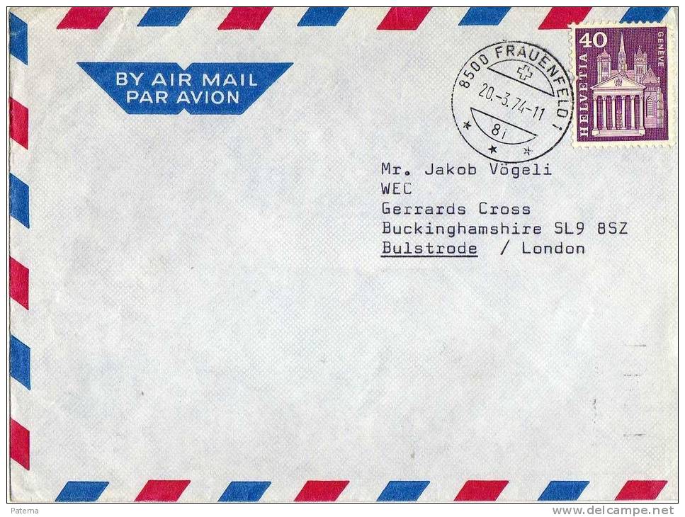 Carta, Aerea Frauenfeld 1974 Suiza, Cover - Gebruikt