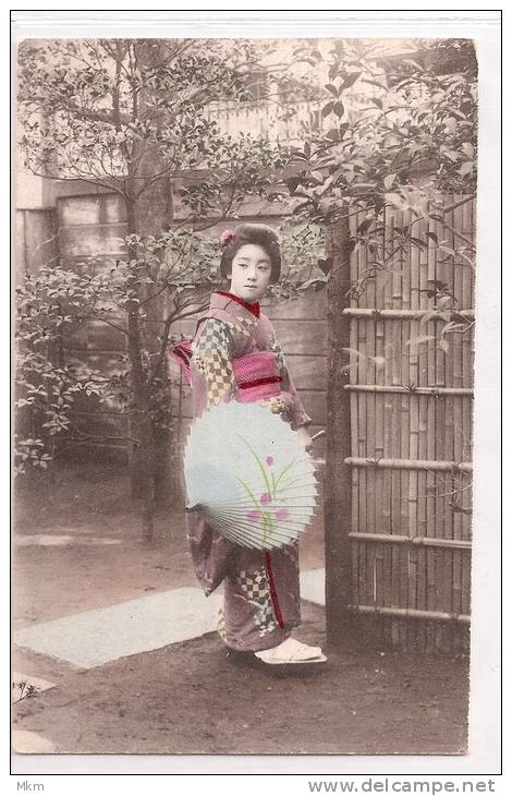 Geisha Girl In The Garden With Parasol - Yokohama