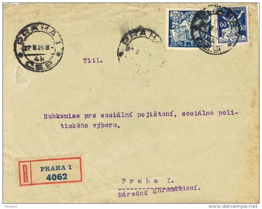 Frontal Certificado PRAHA (Checoslovaquia) 1924 - Covers & Documents
