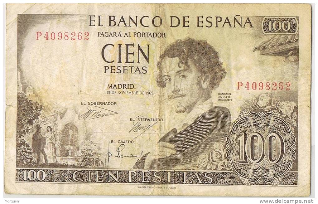 Billete 100 Pesetas 1965. Gustavo Adolfo Becquer - 100 Pesetas