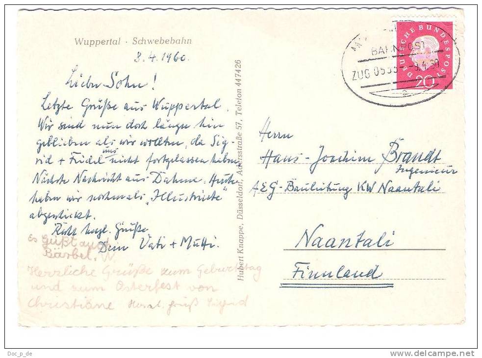 Bund - Bahnpost - Bahnpoststempel - Zug 0555 - Karte 1960 Gesendet Nach Finnland - Other & Unclassified