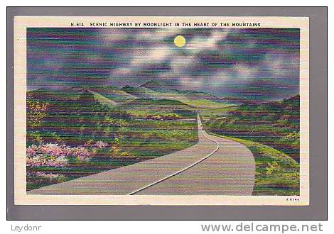 Scenic Highway By Moonlight In The Heart Of The Mountains - Pub. By Ashville Post Card Co., Ashville, N.C. - American Roadside